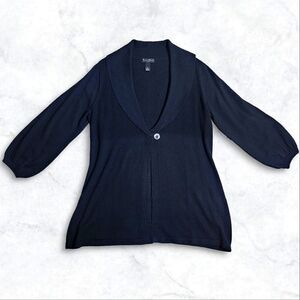 Mercer & Madison Wool Blend Black Bishop Sleeve Ribbed V-Neck Button Cardigain